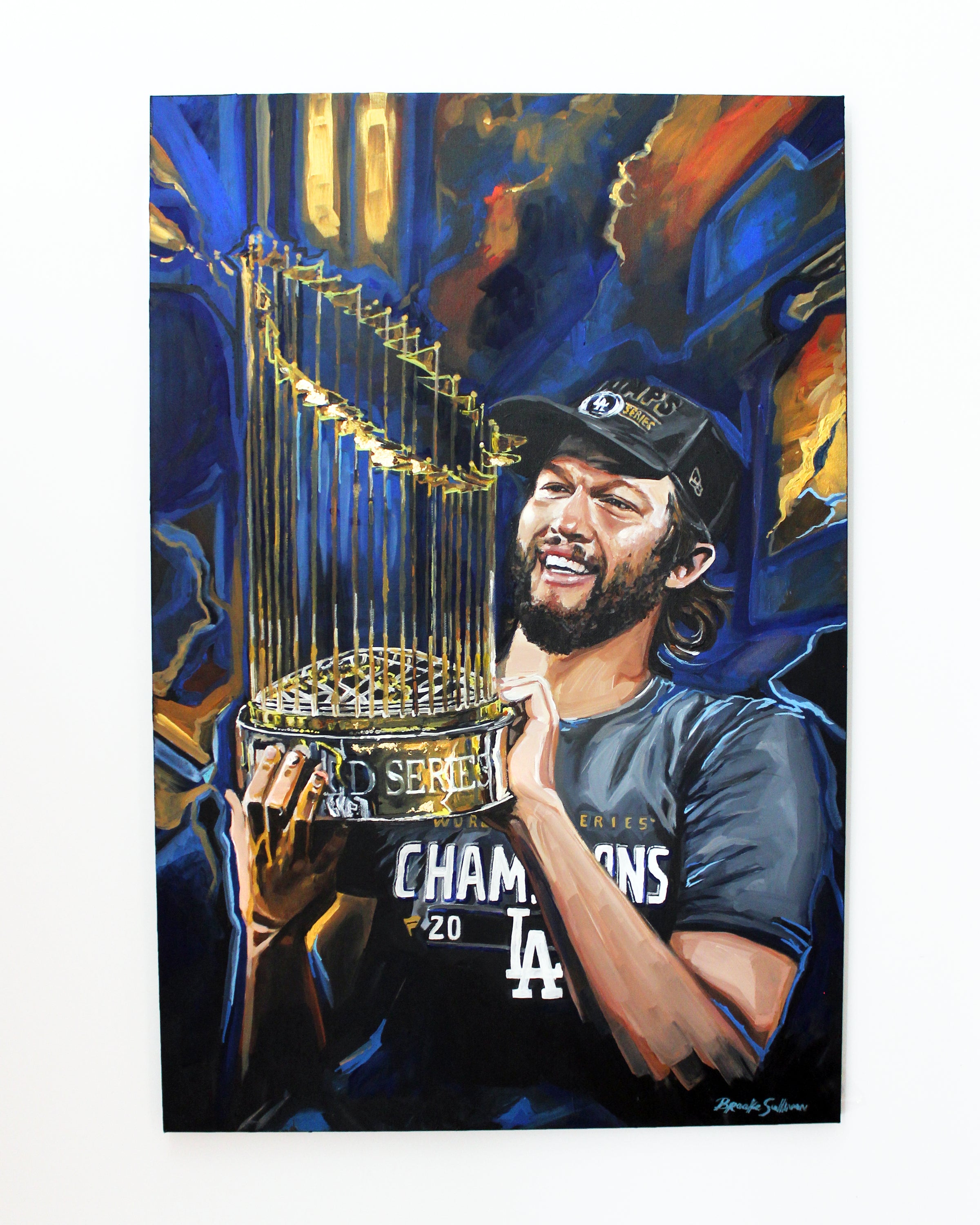 Clayton Kershaw with the Commissioner's Trophy – Brooke Sullivan Art